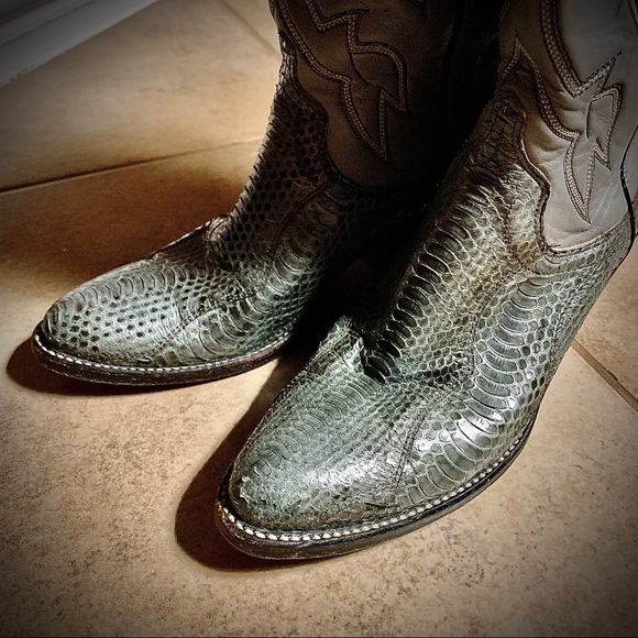 Grey Western Cowgirl Boots Authentic Snake Skin Leather Size 5 Great Condition - Picture 1 of 10